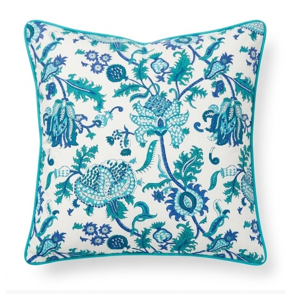 Roberta Roller Rabbit Amanda Pillow Sham Blue Green Floral Block Print 18x18 NEW